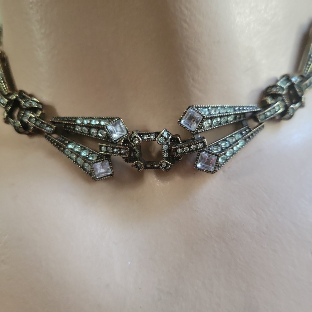 JewelMint Art Deco Rhinestone Statement Necklace 16-18 Inch Dark Academia
